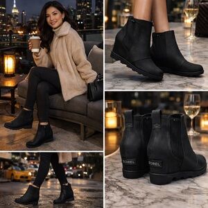 Sorel Joan of Arctic Wedge Chelsea Boots Black Waterproof Size 8.5